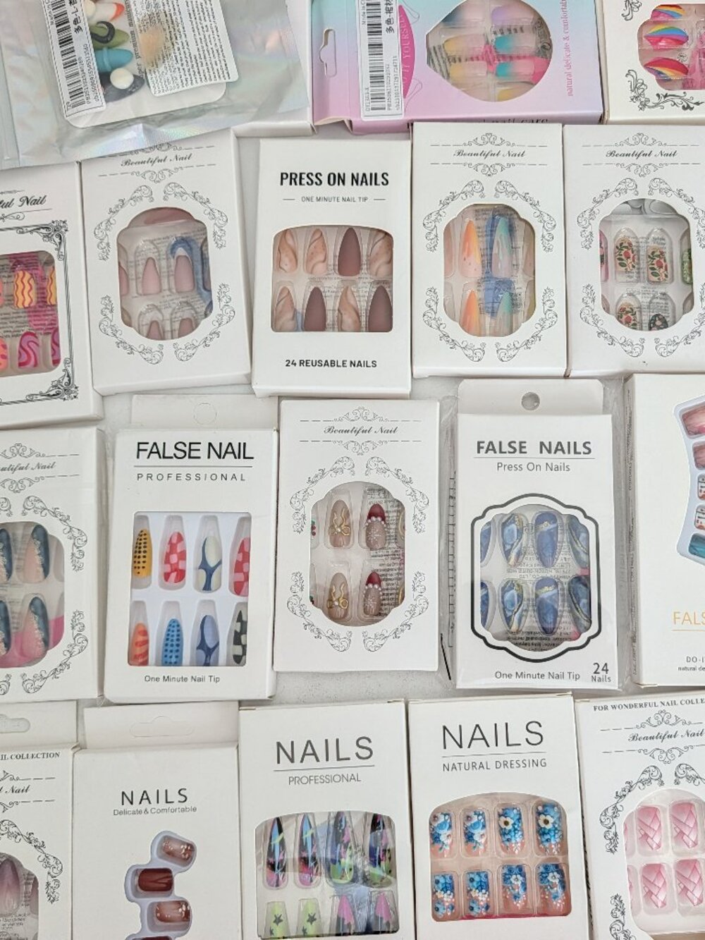 Large Lot of Press On False Nails Sets Assorted Sizes Colors Manicure Nail Art